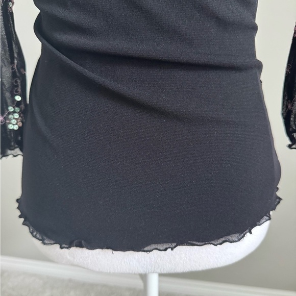 Black Dark Floral Ruched Fitted Y2K Whimsigoth Fairy  Top with Sequins - Picture 6 of 11